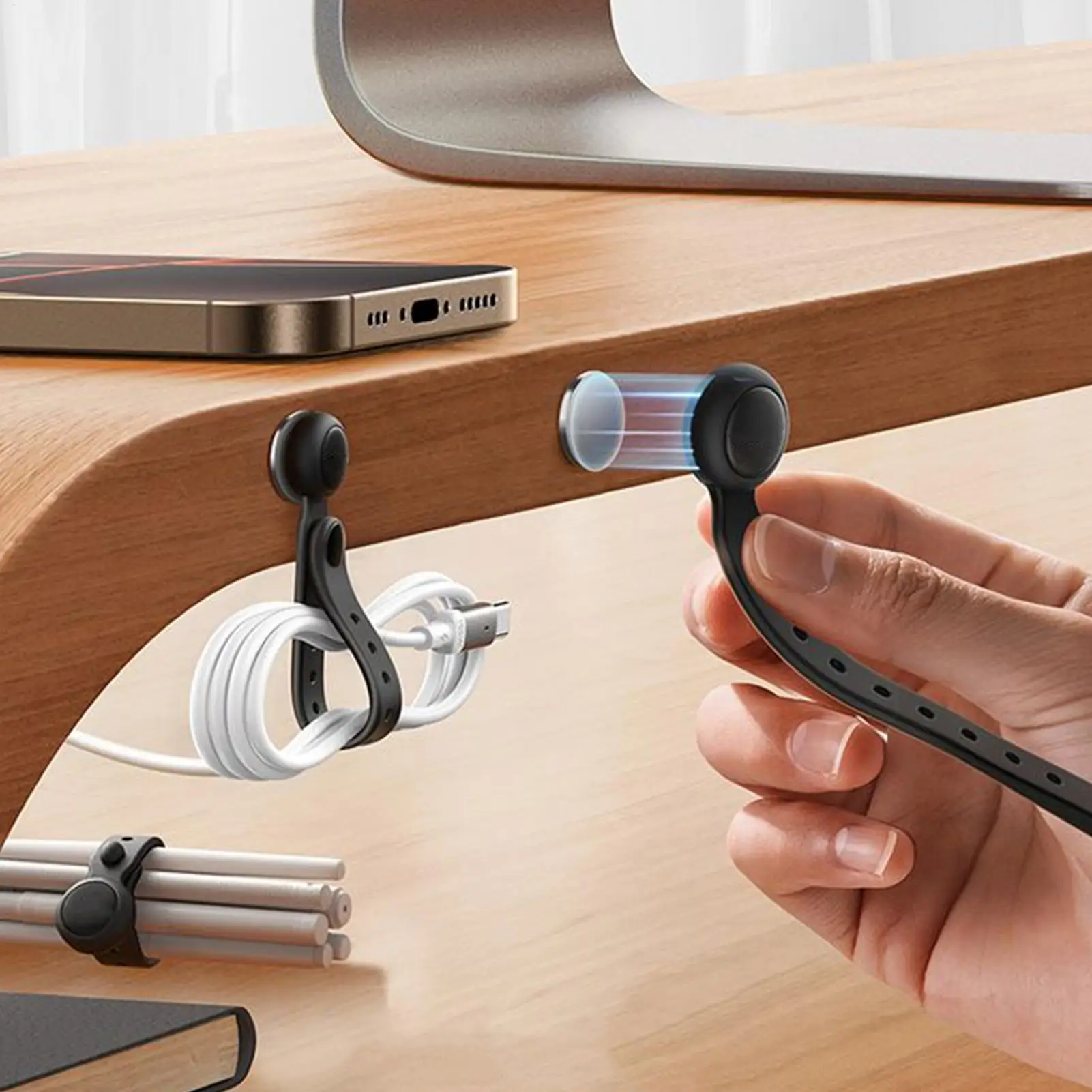 Magnetic Ties 6 Pieces Elastic Multipurpose Space Saving Strong Magnetic Zip Tie Holder For Charging Cord Electronics Management