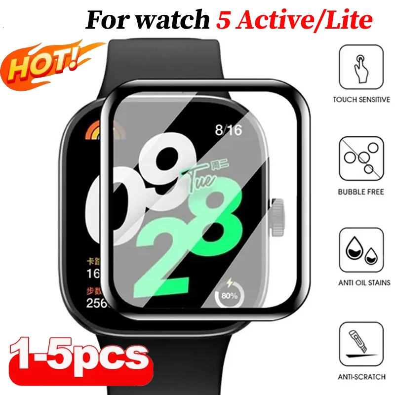 1-5PCS 9D Curved Protective Film For Xiaomi Redmi Watch 5 Active Smartwatch Screen Protector for Redmi Watch 5 Lite No Glass