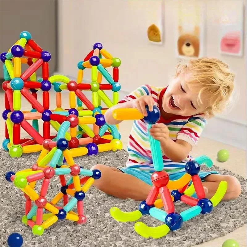 Magnetic Building Blocks Set Kids Toys Magnetic Rods and Bars Magnetic Blocks Montessori Kids Educational Toys Boys and Girls