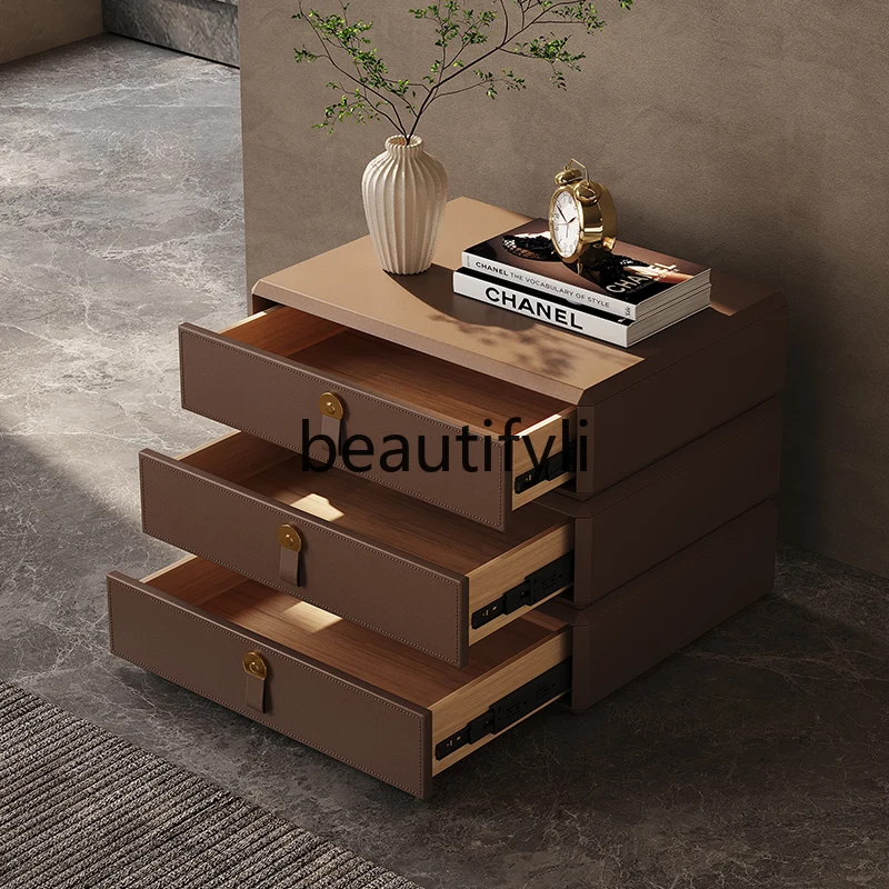 Light luxury high-end small bedside table solid wood bedside cabinet rotating creative storage locker