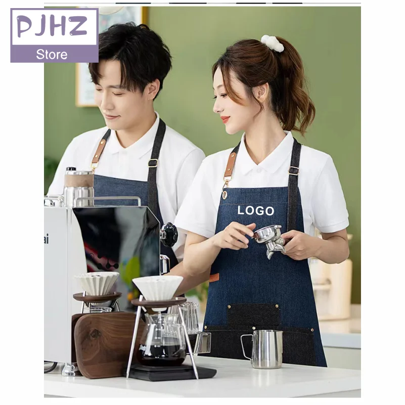 Customized Restaurant Waiter Apron Kitchen Chef Cook Aprons Baking Cleaning Restaurant Studio Uniforms Print Embroidery Logo