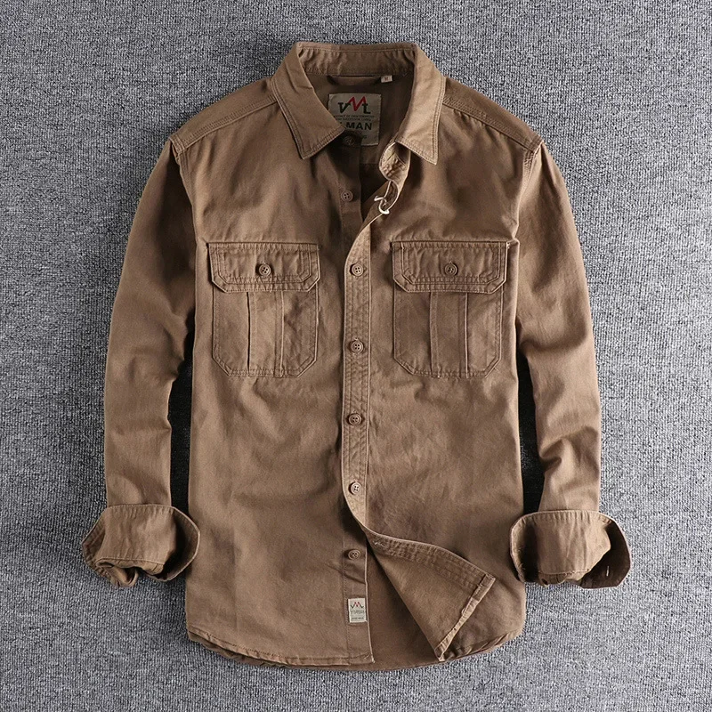 American Tooling Multi-pocket Slim Shirt Simple Wash All-match Long-sleeved Shirt Casual Cargo Top High Quality Retro Nostalgia
