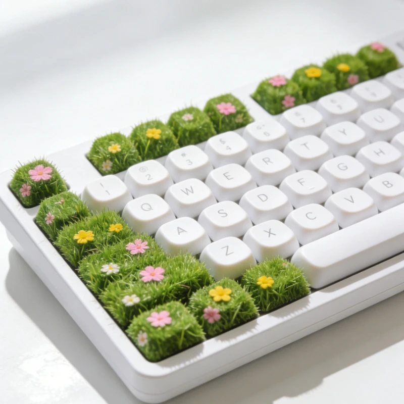 

Green Grass Cute Keycaps with Simulated Grass and Flower Decoration Customized Personalized Key Caps Mechanical Keyboard Keycap