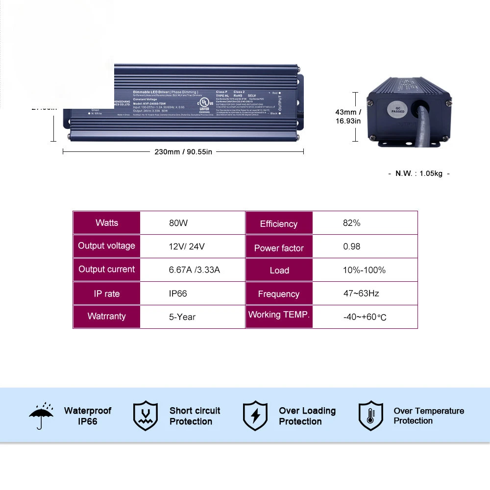 Dimmable Led Driver 25W 50W 500W 600W 12V 24V Waterproof 0-10V Constant VoltageLight Drivers  Power Supply