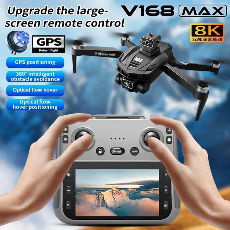V168 MAX GPS الطائرة بدون طيار المهنية 8K كاميرا الجوية FPV فرش تجنب العوائق مع شاشة كبيرة التحكم عن بعد طائرات بدون طيار قابلة للطي