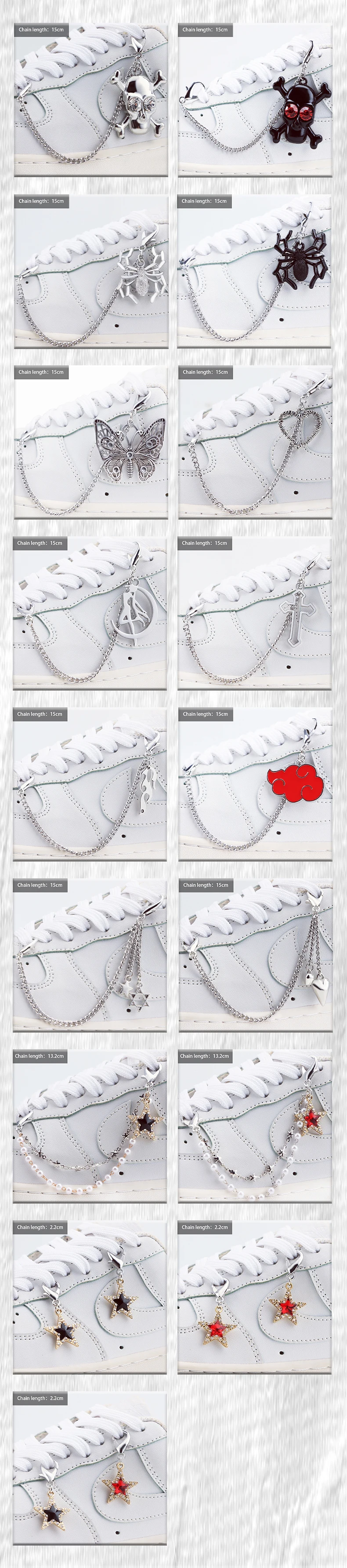 1PCS Luxuriöse Diamant DIY Herz Stern Perle Schuh Kette Punk Original Abnehmbare Verzierte Pentagramm Schuh Zubehör Schmuck Penda – Detail 7