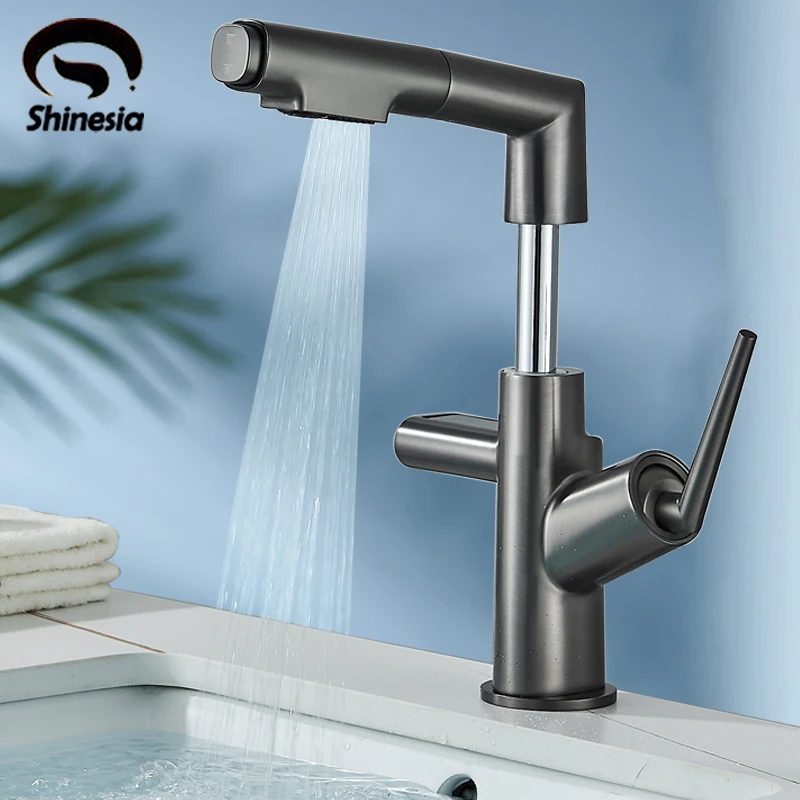 Shinesia Luxury Bathroom Faucet Lcd Diaplay Bathroom Sink Mixer Smart Faucet Tap Pull Out Wash Basin Faucets Gray/Black/White