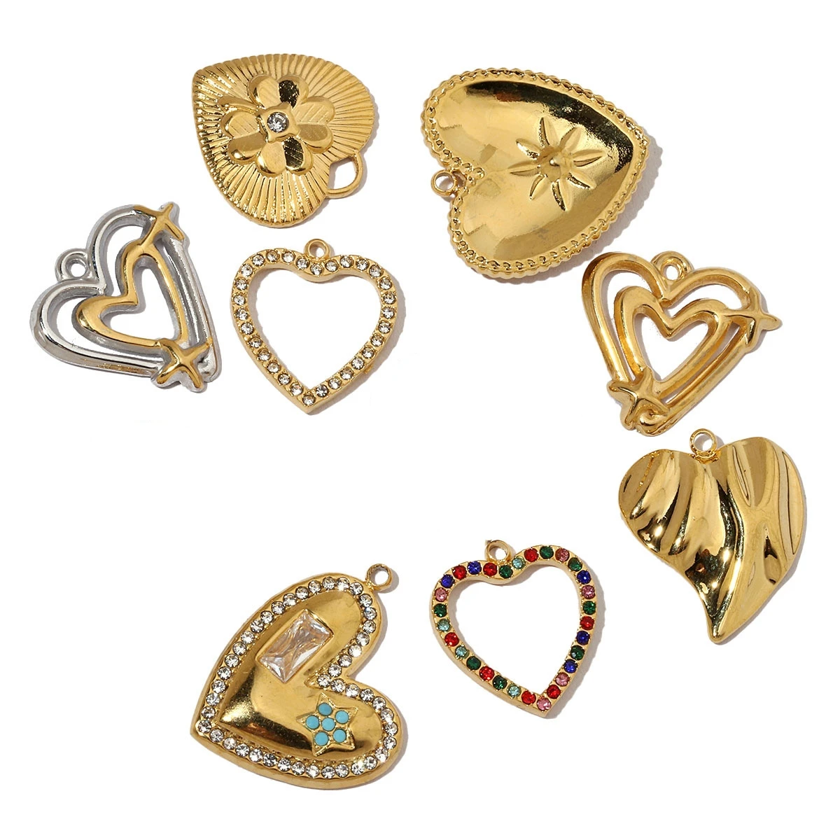 

3Pcs/Lot Stainless Steel Hollow Love Heart Charms Zircon Pendants For DIY Making Necklace Jewelry Accessories Wholesale
