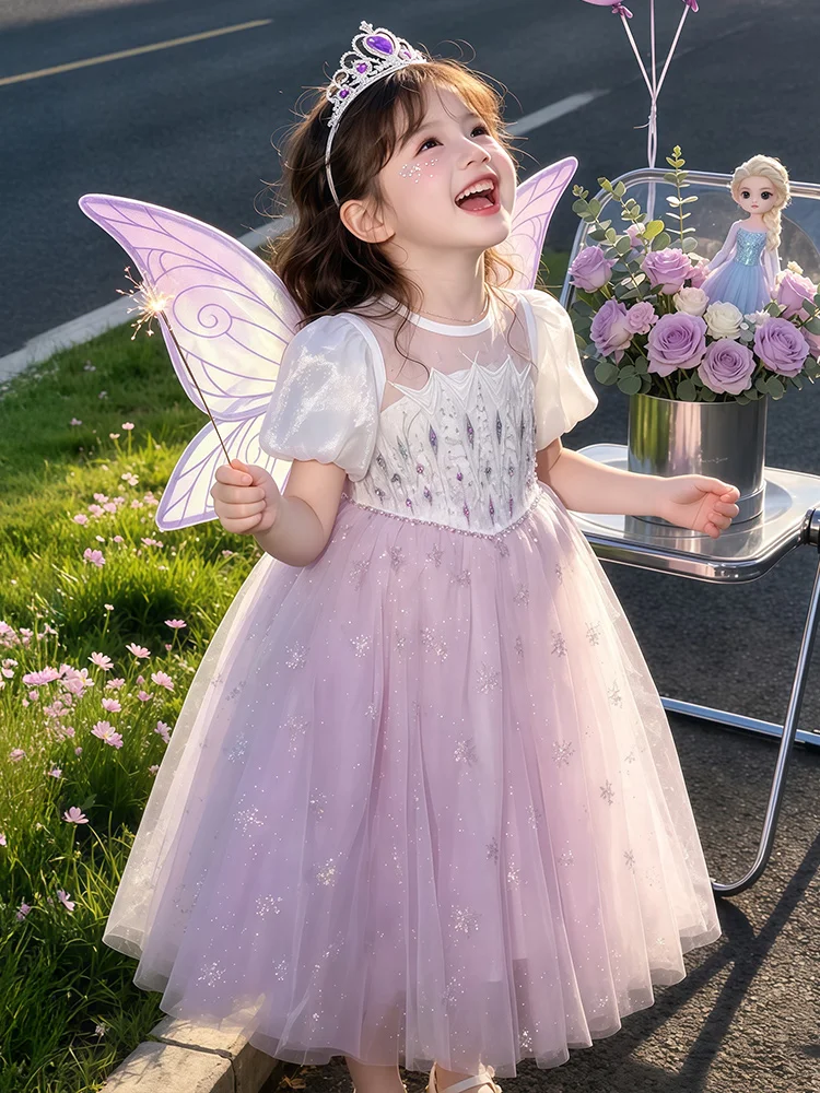 Vestido de Princesa Elsa para Meninas, Vestido de Aniversário de Verão, Linda Saia de Princesa de Conto de Fadas para Crianças de 17 Anos ou Menos