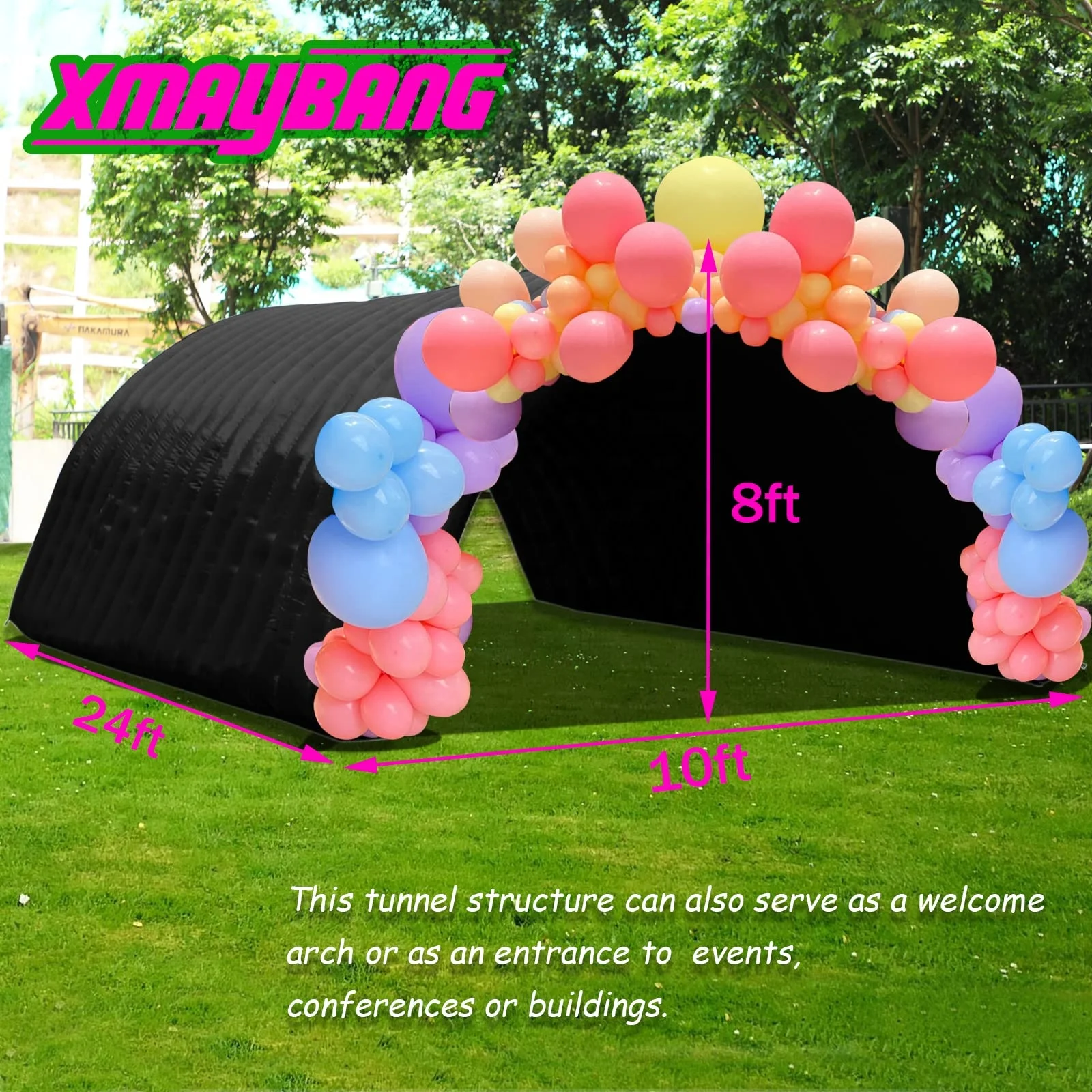 خيمة نفق كبيرة قابلة للنفخ بإضاءة قابلة للتغيير ملونة جديدة لمدخل الحفلات