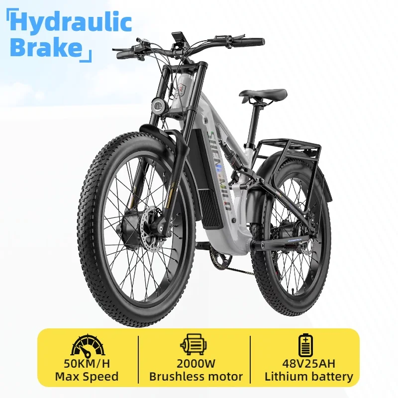 Electric bicycle Dual motor 2000W 48V 25AH Lithium battery hydraulic brake E-bike 26 inch fat tires off-road Electric bike image 7