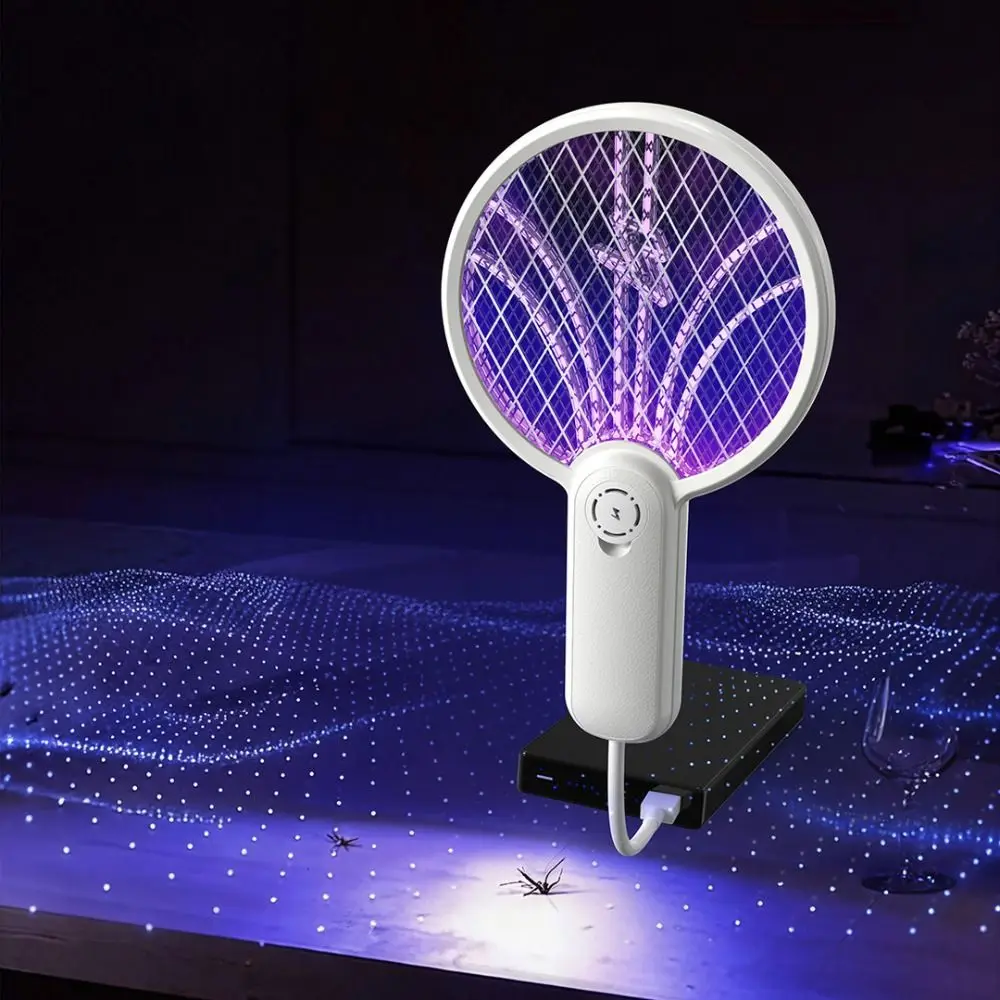 Mini Electric Mosquito Racket Portable 2 in 1 Mosquito Killer Lamp UV Attractant Three Layer Mesh Surface