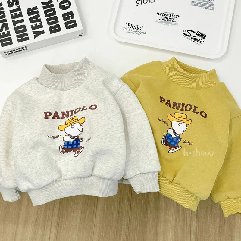 

Толстовка с длинными рукавами для мальчиков и девочек, флисовый толстый осенне-зимний детский пуловер, топы, толстовка для малышей, плюшевая мультяшная толстовка для детей от 2 до 8 лет