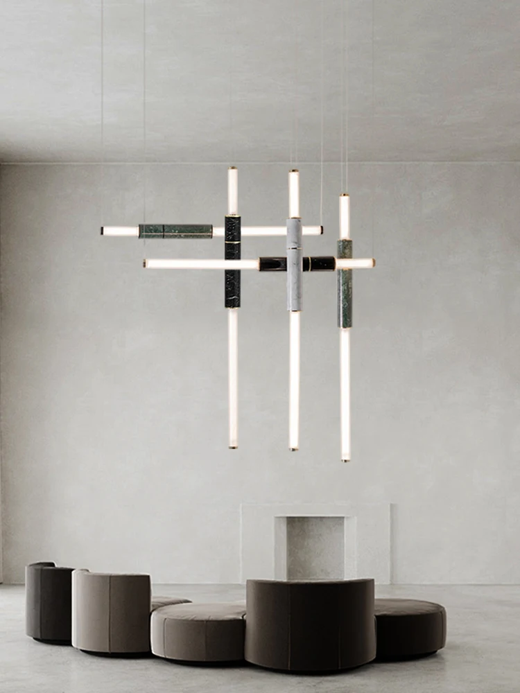 

Light luxury led black long Spanish natural marble lamp pendant light,dining room ceiling adjustable hanging decorative fixtures