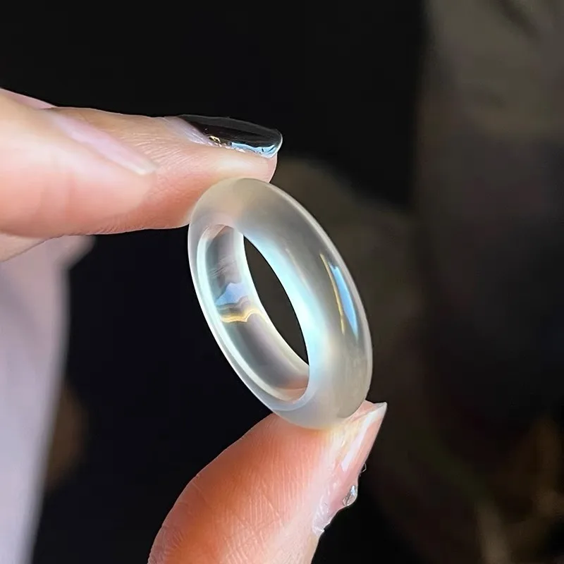 

Natural White Moonlight White Chalcedony Male and Female Couples Plain Ring