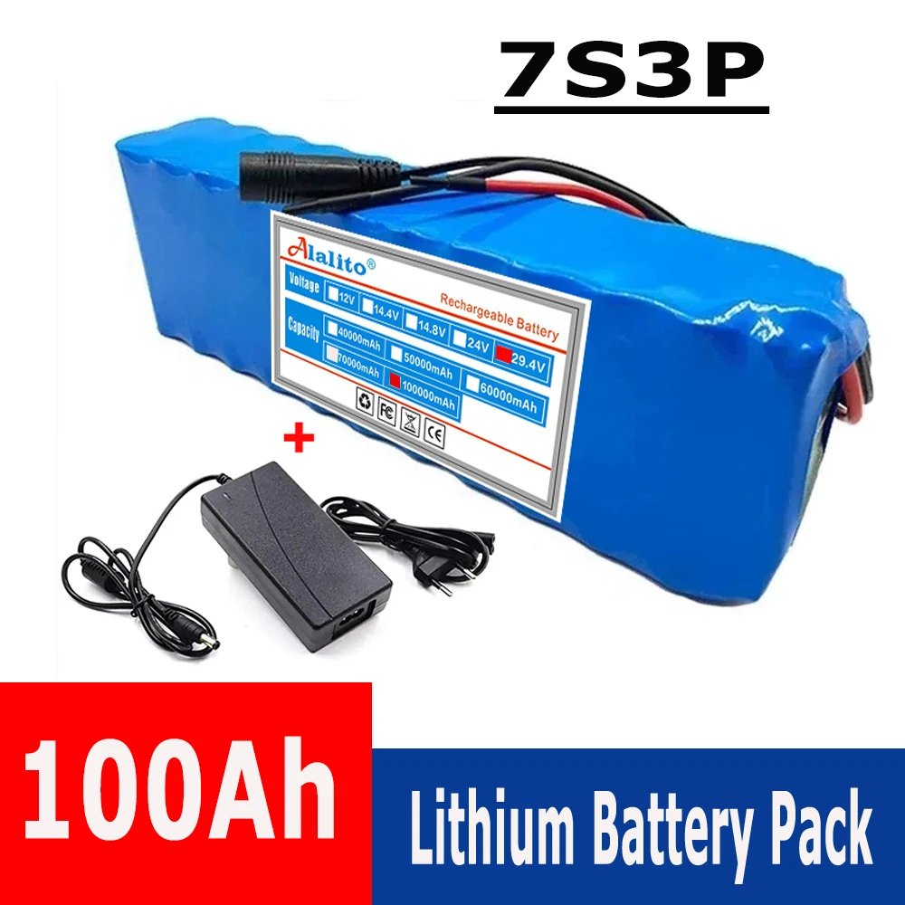 7S3P 100Ah 29.4V ที่ชาร์จแบตเตอรี่ลิเธียมชาร์จไฟได้บัสนักท่องเที่ยว BMS อัจฉริยะแหล่งจ่ายไฟกลางแจ้งเครื่องตัดหญ้าจอแสดงผล