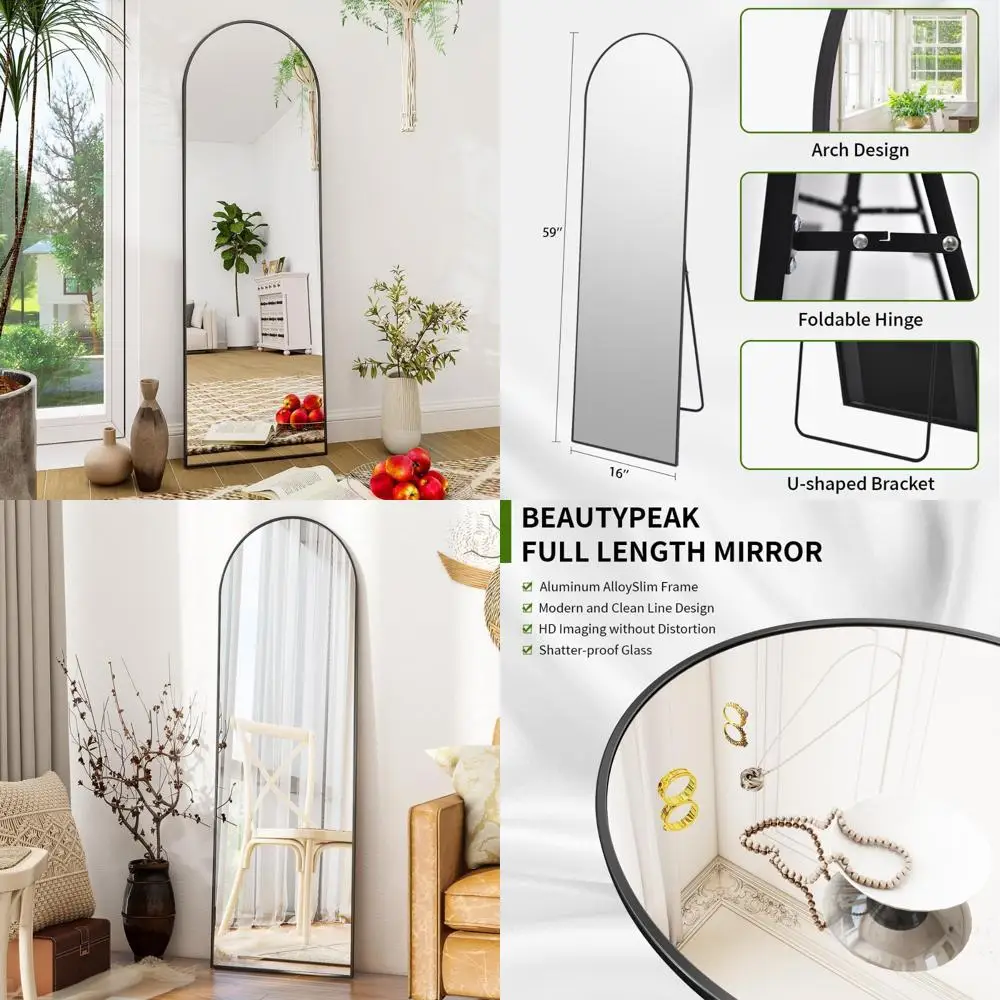 Espelho de parede de comprimento total 59x16, moldura de liga de alumínio, ideal para quarto e vestiário, espelho de corpo inteiro