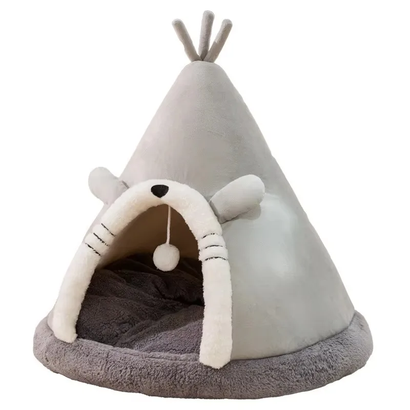 Autumn Winter Triangle Tent Pet Nest, Thick Warm Yurt Shelter for Cat Small Dog