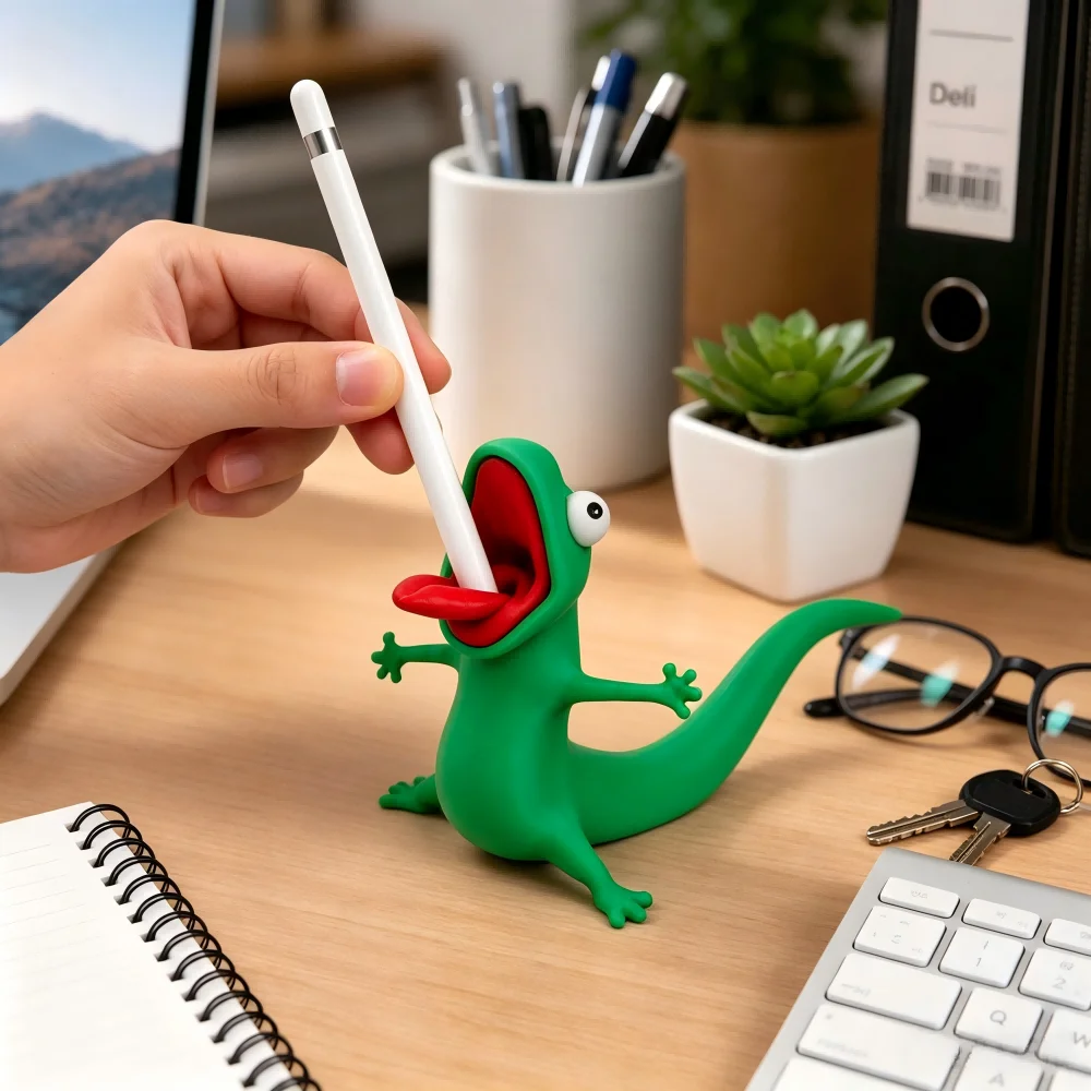 Funny Lizard Pen Holder, Cute 3D Printed Desk Organizer, Novelty Pen Rest for Office & Home, Unique Gift for Coworkers