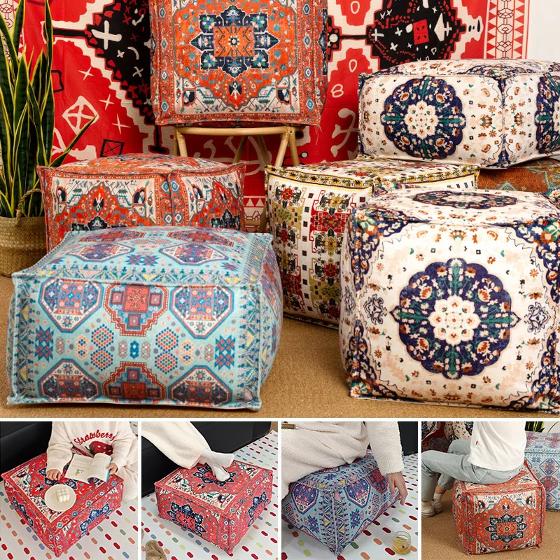 15/35/45cm Moroccan Meditation Cushion Cover Lazy Futon Footstool Covers Unstuffed Homestay Bay Window Tatami Floor Seat Pouf