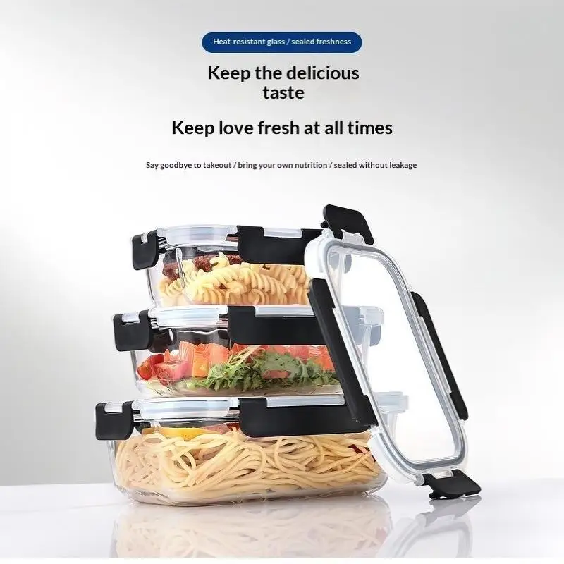 Leak Proof Glass Food Storage Containers with Airtight Lids Reusable Bento Lunch Boxes for Travel Picnic Home Kitchen