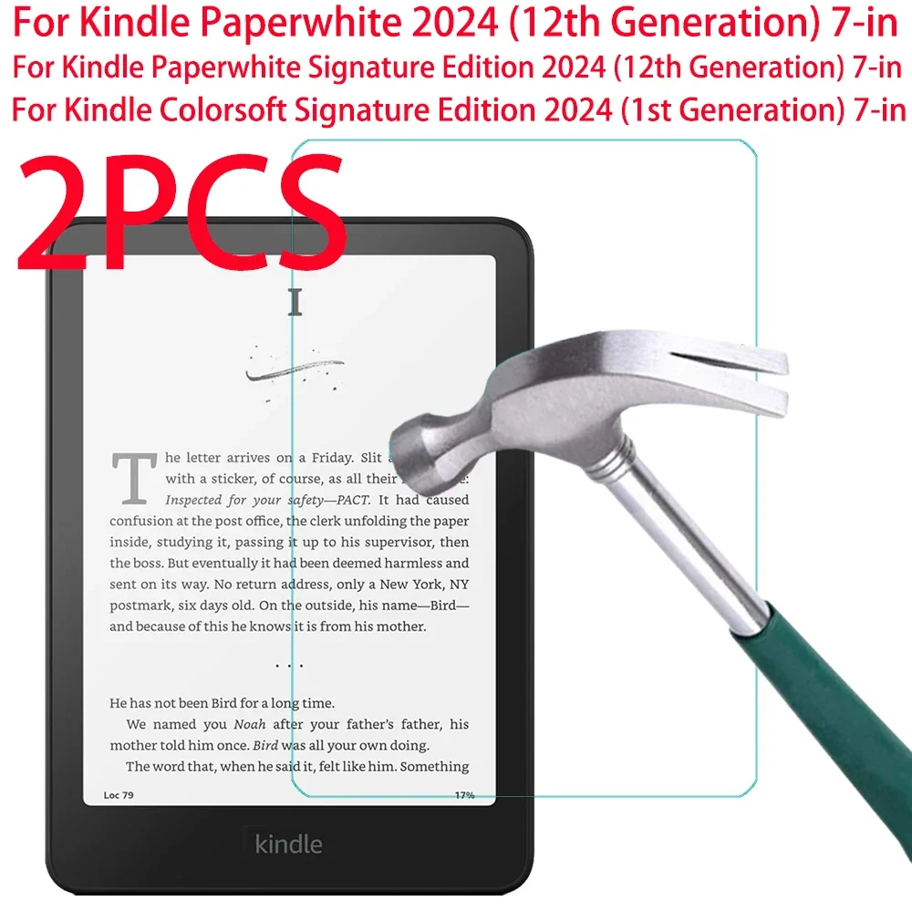 2PC For Kindle Paperwhite 2024 (12th Generation) 7-in For Kindle Colorsoft Signature Edition 7'' Tempered Glass Screen Protector