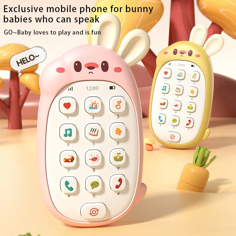 

Baby Phone, Puzzle Bilingual Early Education Rabbit Mobile Phone, Chinese English Infant Enlightenment Soothing Toys for Kids