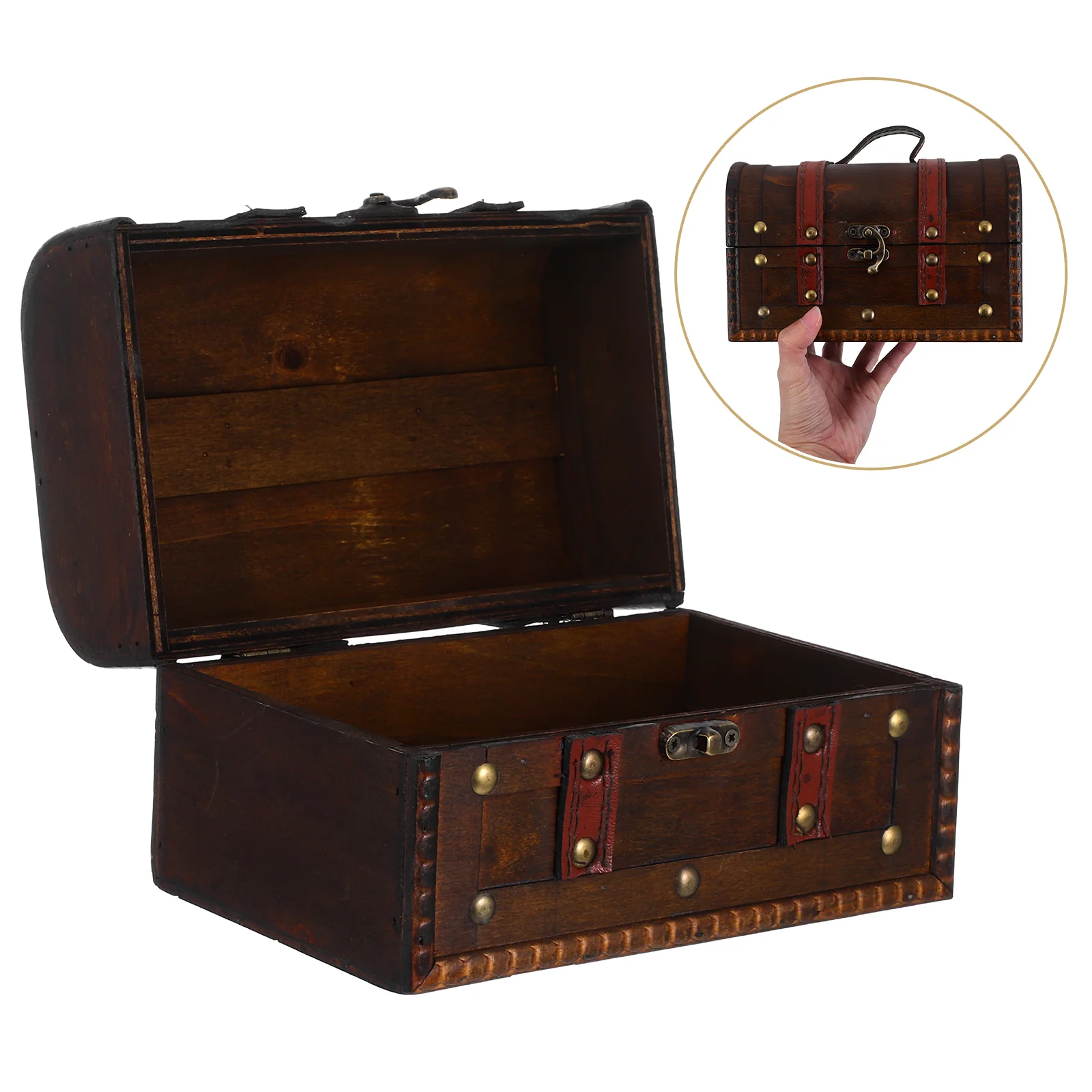 Pirate Chest Treasure Case with Lock Mini Trinket Jewelry Wood Vintage Style Small Child Storage