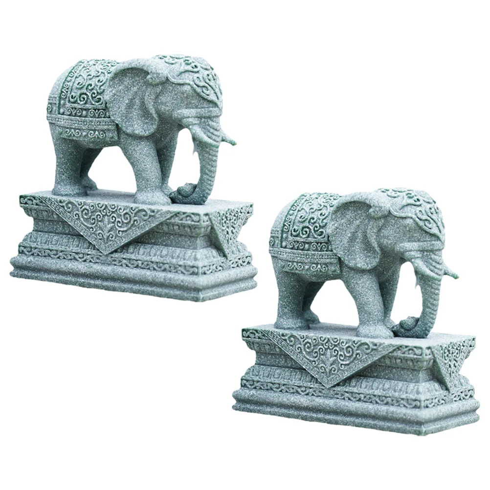 2 Pcs Desktop Miniature Animal Toys Green Sandstone Bookshelf Figurine Elephant Statue