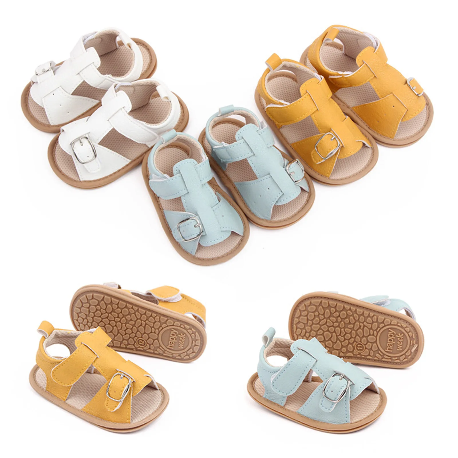 Летние сандалии для младенцев 3-18 месяцев, мягкая однотонная обувь для маленьких девочек с пряжкой, детская обувь для первых шагов