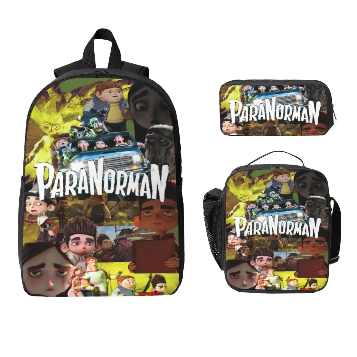 

3 шт., набор рюкзаков с героями мультфильмов ParaNorman для мальчиков и девочек, сумки для ручек, наборы сумок для книг с коробкой для завтрака для школьников, рюкзак