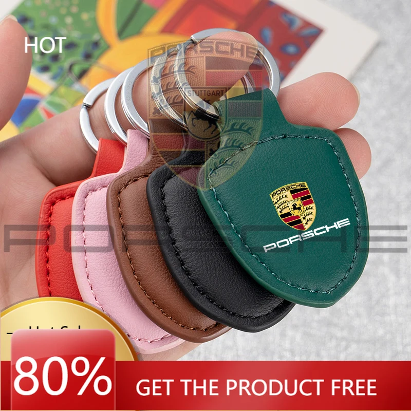 

Porsche Car Sticker Leather Car Emblem Key Chain Ring Holder For Porsche 918 911 718 Taycan Panamera Cayenne Boxster Cayman Car