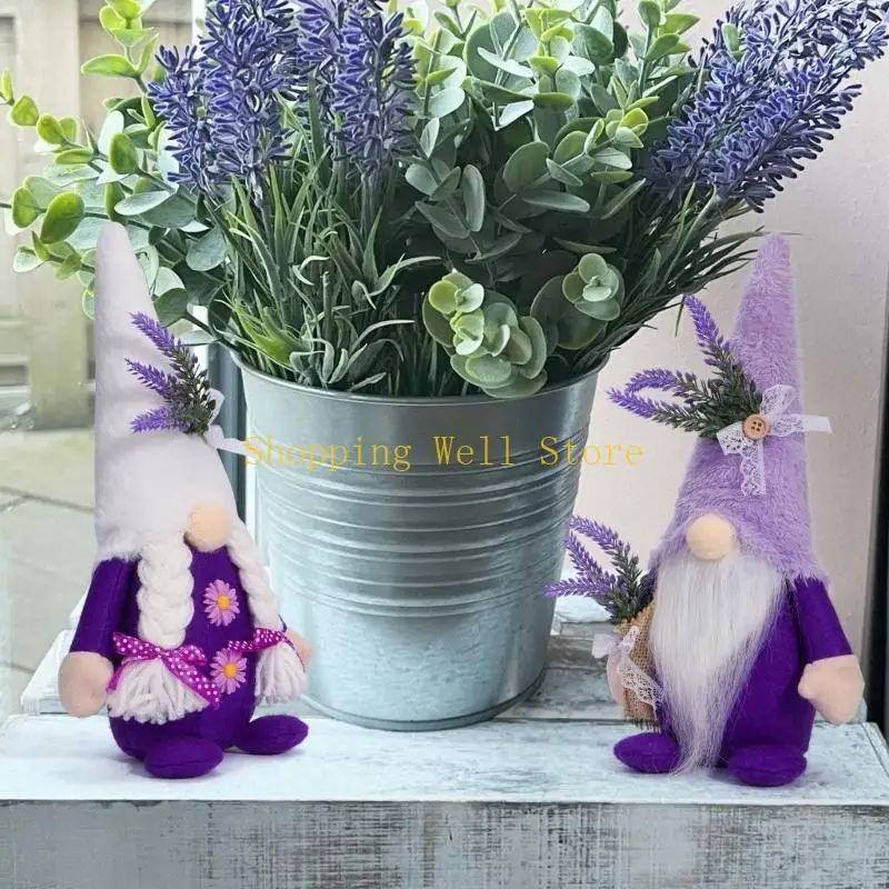 KX4B Eye Catching Lavender Gnomes Decors Handcrafts Figures for Spring and Summer