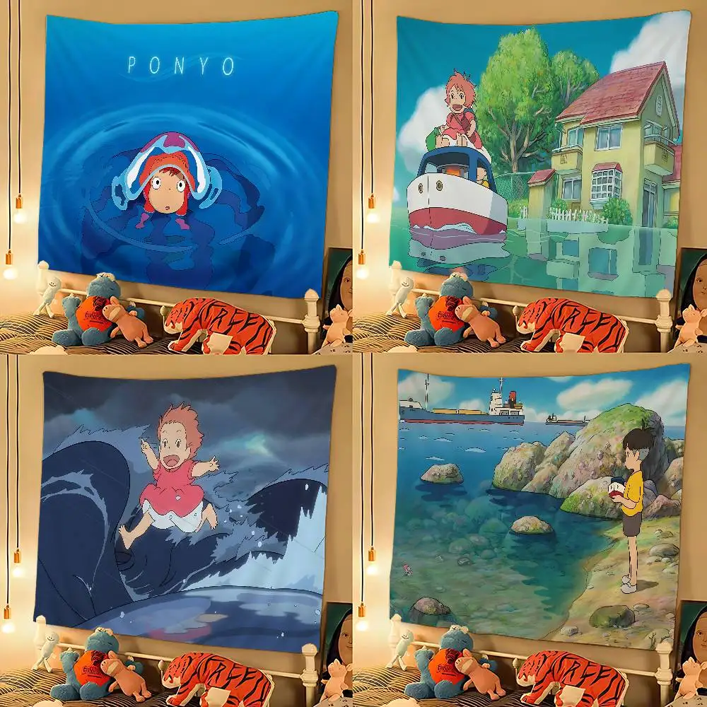 Japanese Cute P-Ponyo Movie on The Cliff DIY Wall Tapestry Hanging Tarot Hippie Wall Rugs Dorm INS Home Decor
