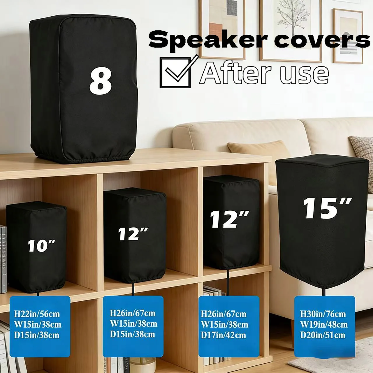 Durable Black 210D Oxford Cloth Speaker Covers - Water and Dust Resistant, Multiple Sizes for Home Theater Outdoor Sound Systems