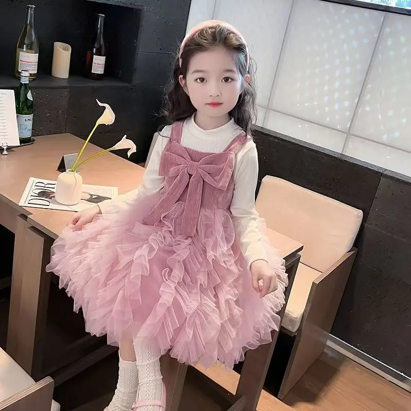 

Girls Dress Autumn and Winter2024New Little Girl Temperament Puffy Mesh Skirt Baby Tank Tops Princess Dress Fashion