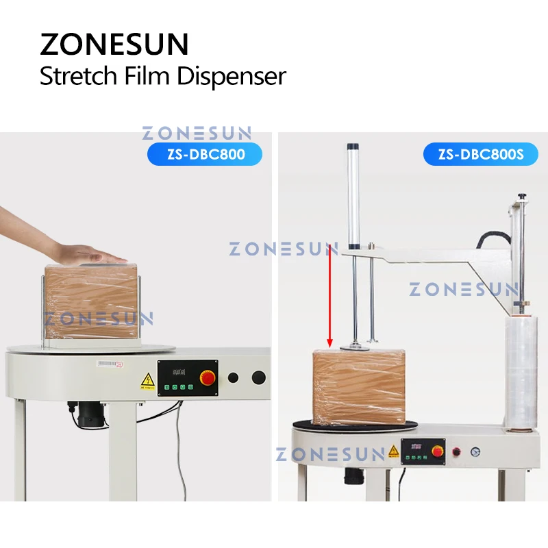 ZONESUN Automatic Stretch Film Wrapping Machine Film Dispenser Turntable Carton Box Pallet Bundler Packaging Tool ZS-DBC800