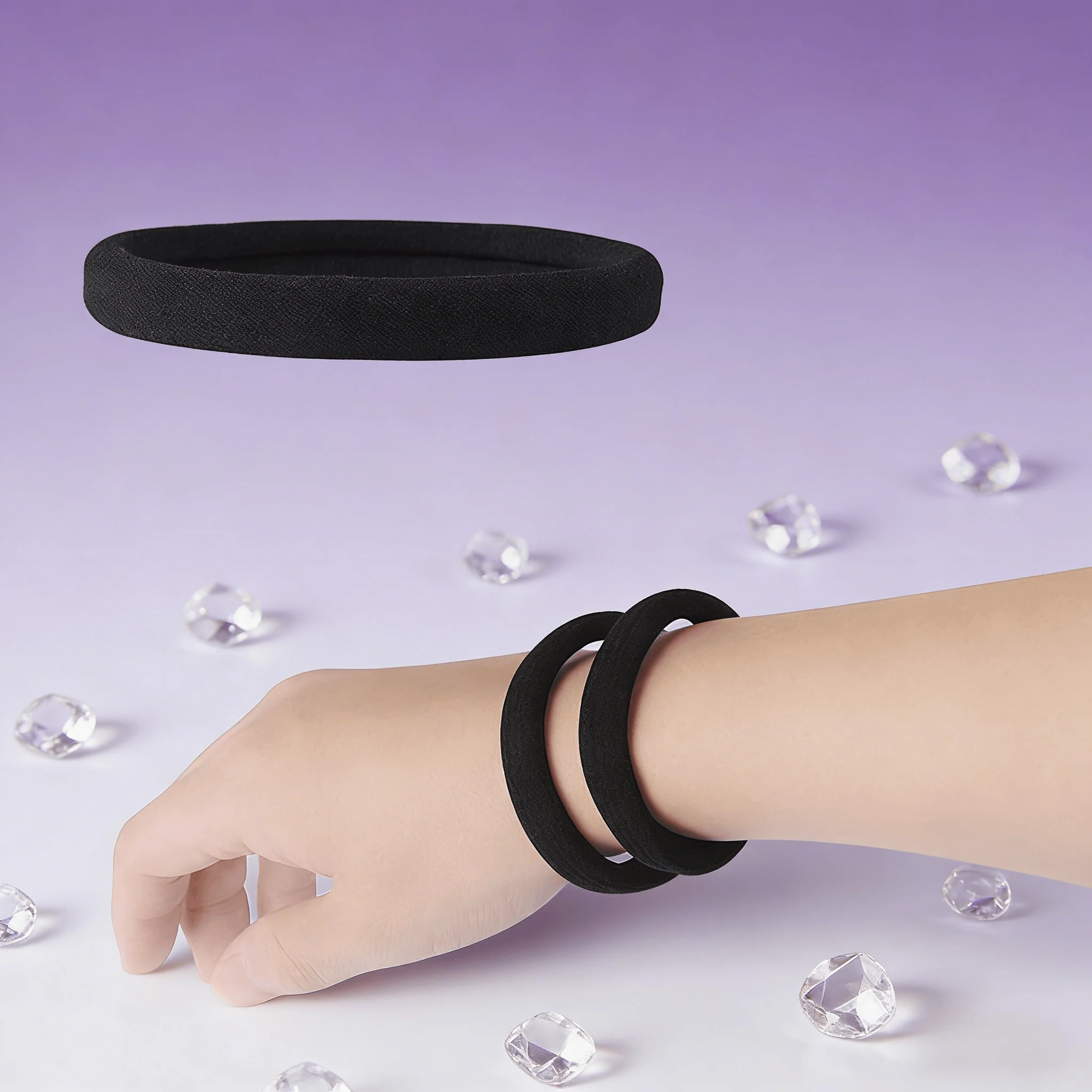 

50 Count Strong Black Ponytail Elastics, No Damage All-Day Hold Hair Bands, Bulk Supply for Home, Office, or Gym