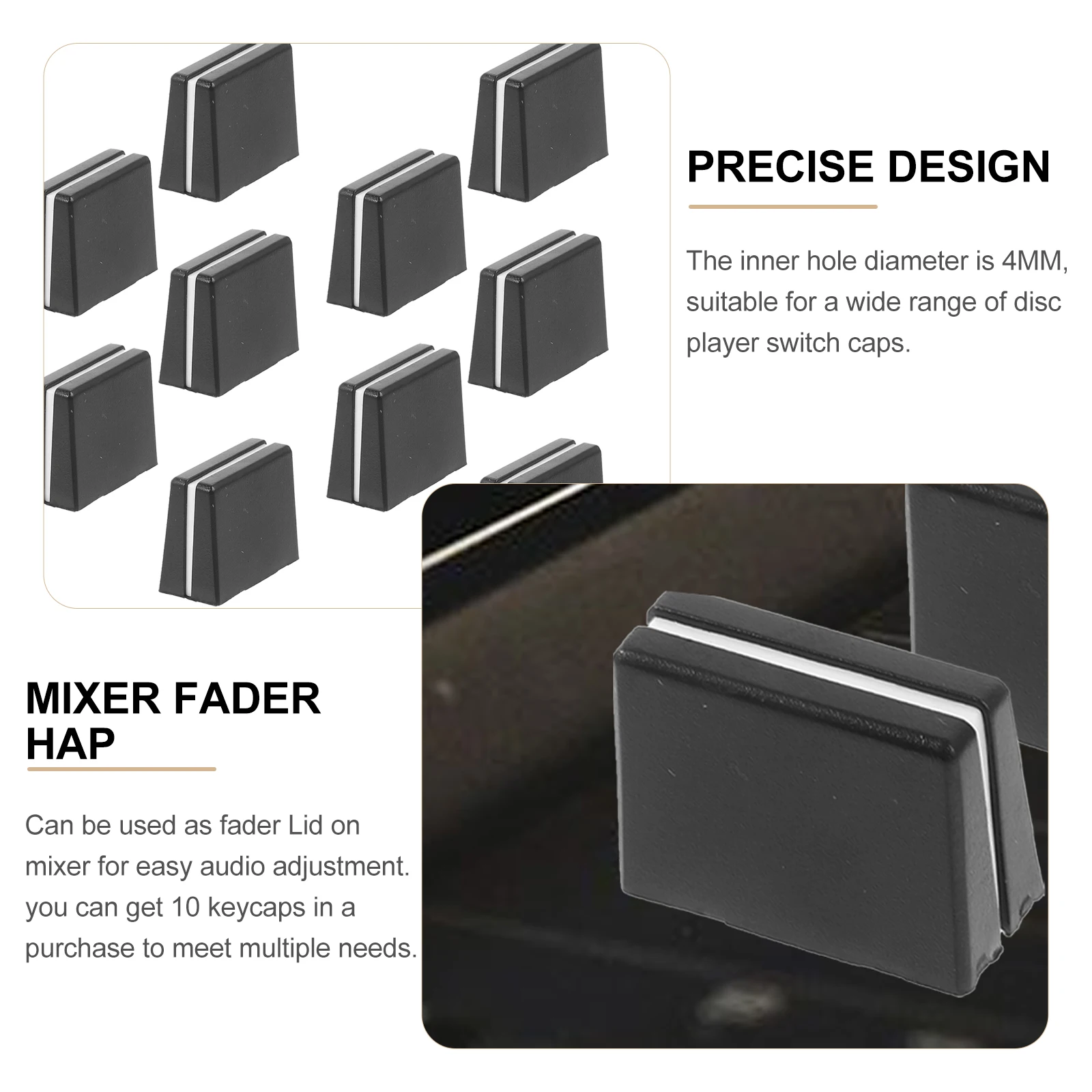 

10pcs Push Button Cap Slider Fader Caps for Console Mixer Replacement Black White ABS Smooth Durable Knobs DJ Equipment