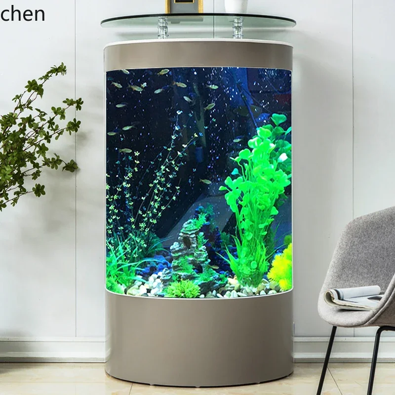 Simple Smart Semi-Circular Home Goldfish Tank Living Room Medium-Large Glass Lazy No-Water-Change Aquarium