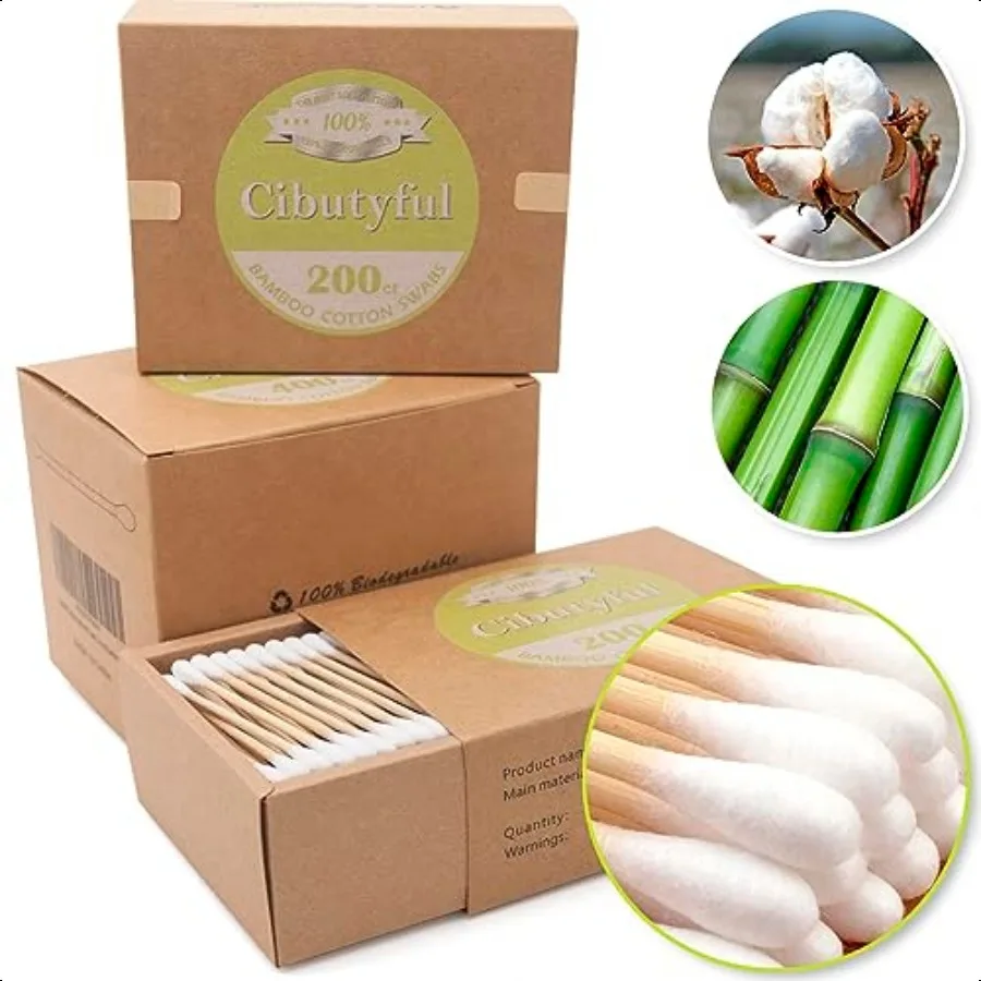 مسحات قطنية 400 عدد أطراف مستديرة مزدوجة مسحات قطنية مع أعواد خشبية قوية مسحات أذن أعواد قطنية مع ش من الخيزران مقاس 3.0 بوصة