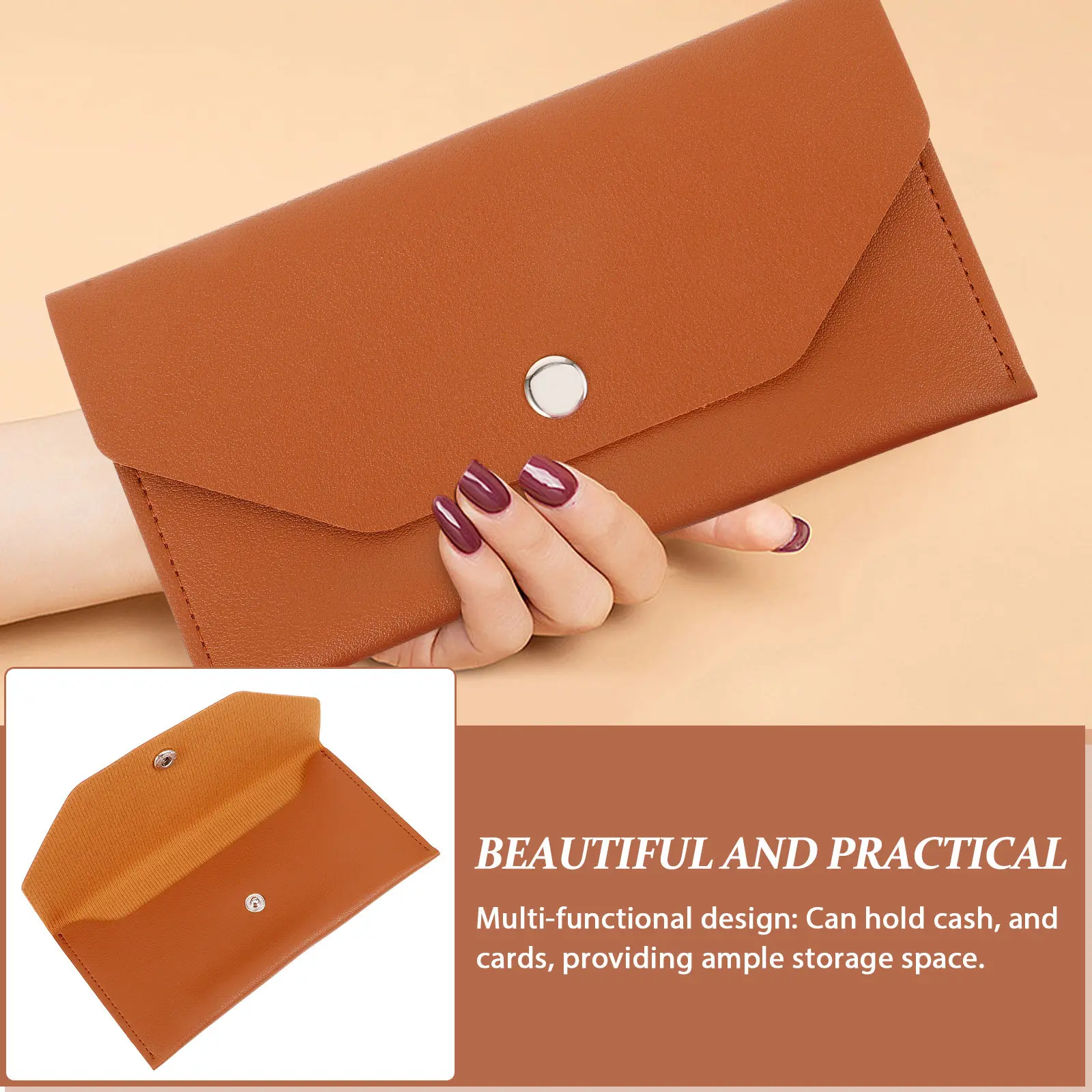 

Large Capacity Cash Envelope Wallet PU Material Button Style Portable Outdoor Cards Storage Pouch Wallet PU Cards Bag