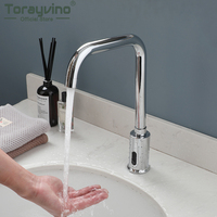 Torayvino Chrome Polished Bathroom Sensor Faucet Automatic Hands Free Sensor Mixer Water Tap Deck Mounted Basin Sink Faucets