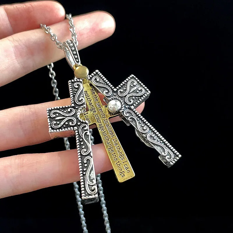 

Retro Distressed Openable Cross Necklace Trendy Male Hip Hop Couple Pendant Daily Jewelry Gift stainless steel jewelry