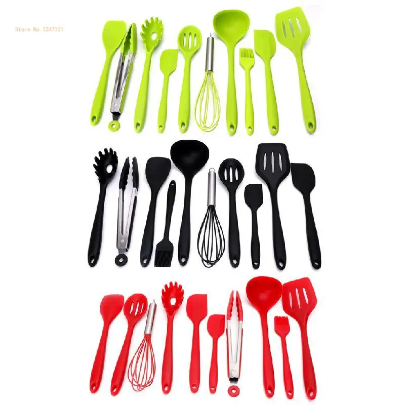 10Pcs Heat Resitant Non-stick Silicone Kitchen Utensils Set Cooking Bake Tool Dropship