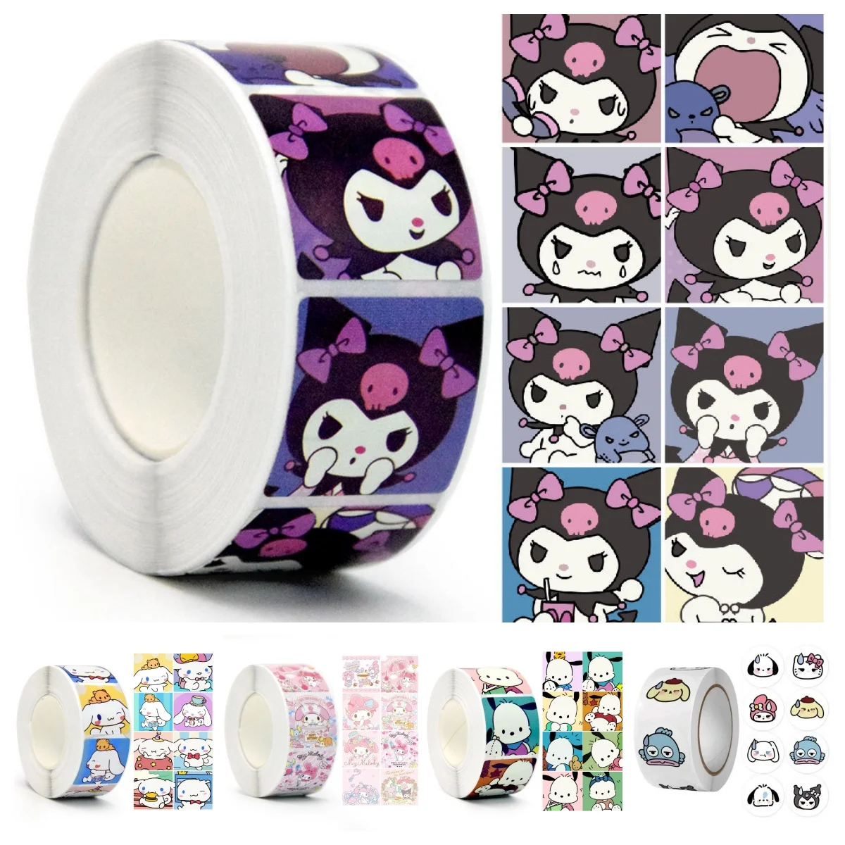 500PCS Anime Sanrio Kuromi Stickers Kawaii Hello Kitty Cinnamoroll Melody Roll Decals Graffiti Luggage Decorations Kids Toys