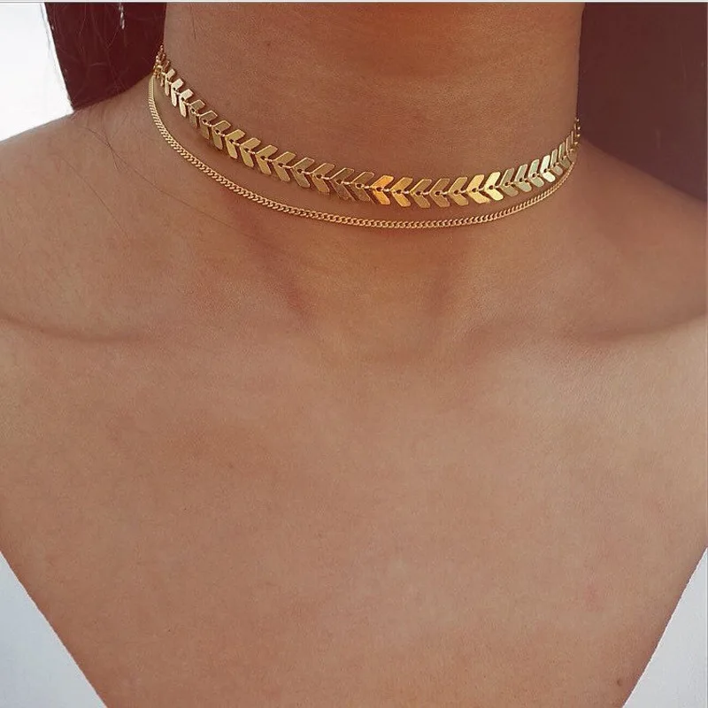 Popular Girl Fashion Necklace Temperament Fashion Fishbone Chain New Hot Sale Sequin Short Necklace Women Wholesale