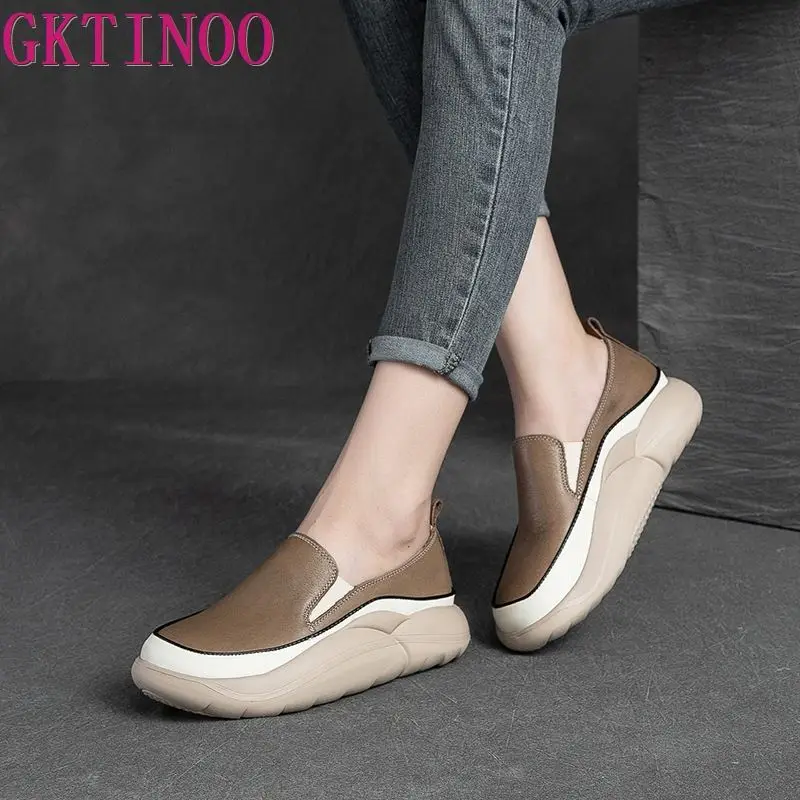 GKTINOO Fashion Women Casual Sneakers 2024 Autumn Thick Bottom Mixed Colors Genuine Cow Leather Platform Vulcanized Shoes