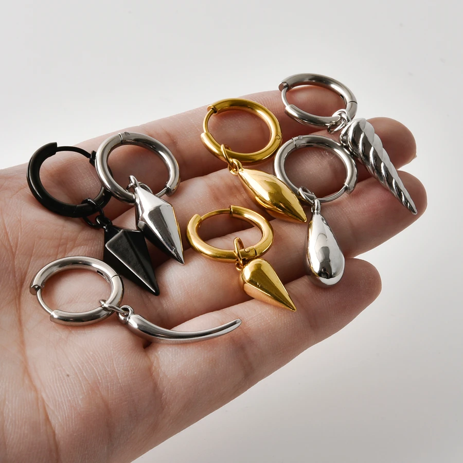 1Pair Different Styles Gothic Gold/Silver/Black Rivet Drop Earrings For Women Men Punk Hip Hop Metal Pendant Earrings Party Gift