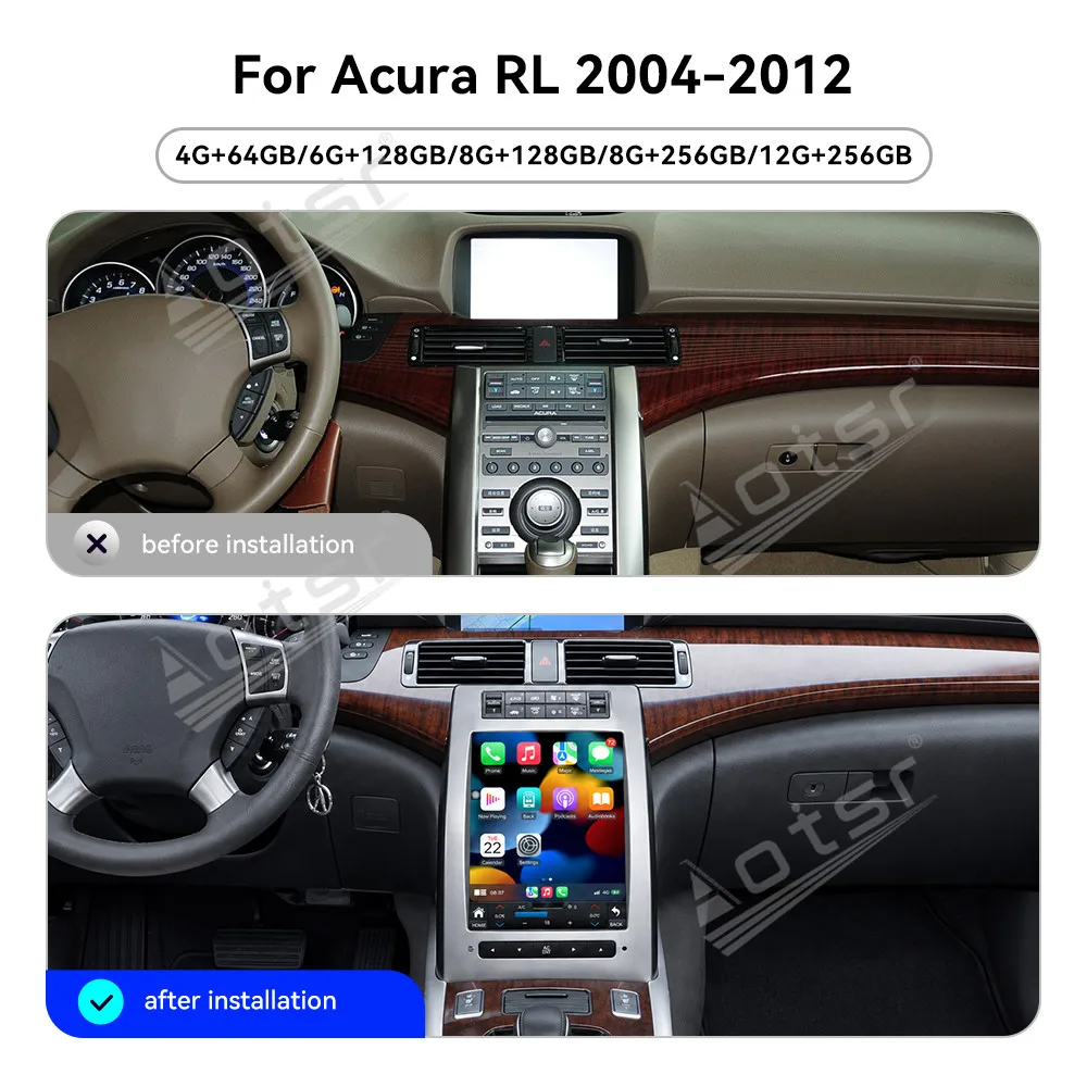 AOTSR Android 15 Car Radio Carplay 10.4 Inch HD For Acura RL 2004-2012 Car GPS Navigation Radio Audio Stereo Stereo Head Unit